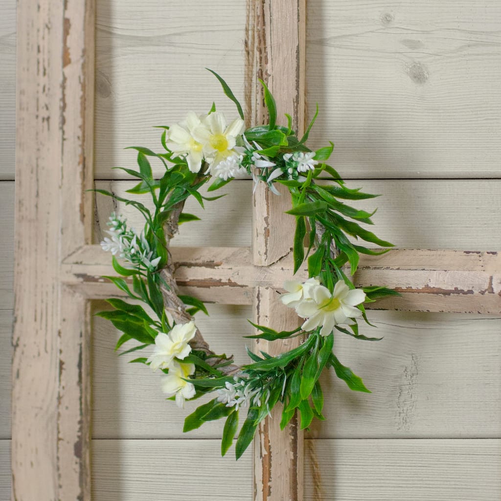 Mini Floral and Foliage Spring Wreath - 7" - Unlit - White