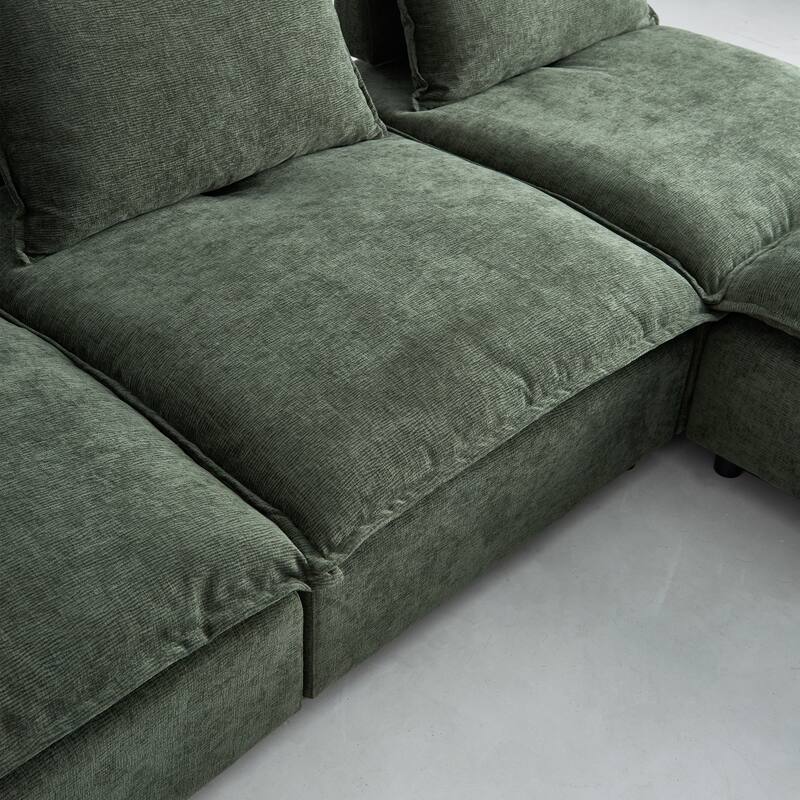 Green 104" Chenille Upholstered Armless L-Shaped Modular Sectional Sofa with Moveable Ottoman, Free Combination Design
