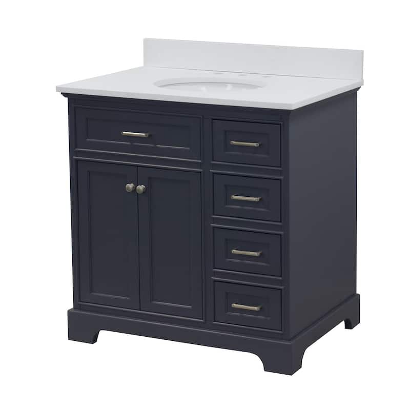 KitchenBathCollection Aria 36" Bathroom Vanity with Quartz Top