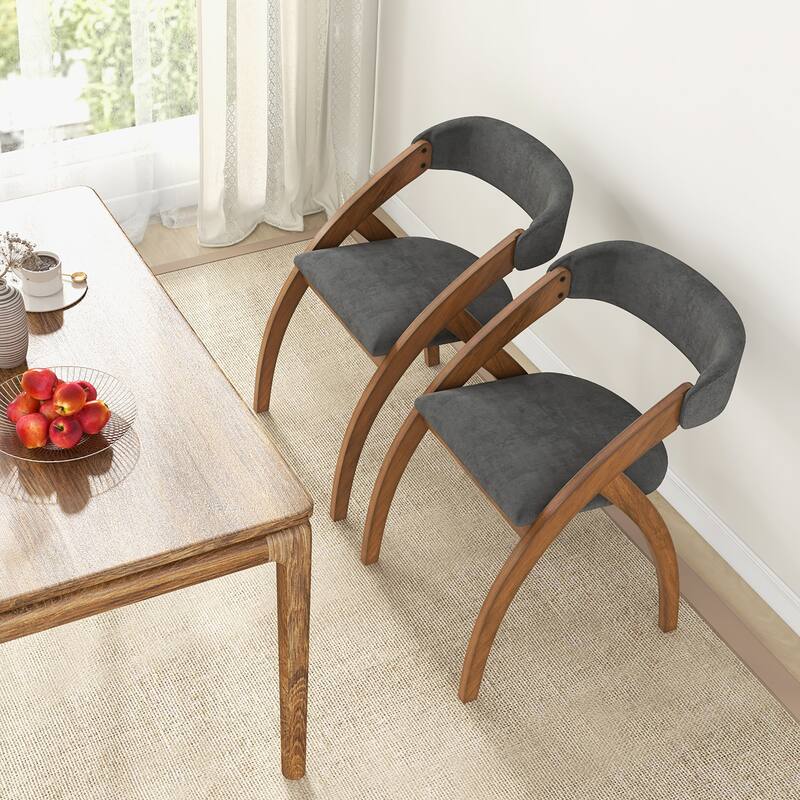 Gymax Dining Chair Set of 2 w/ Padded Cushion Curved Back Arched