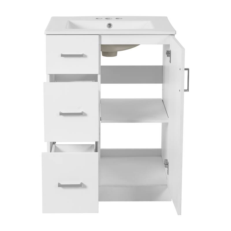 GDFStudio - Elmbrook Modern Bathroom Vanity with Ceramic Sink and 2 Storage Drawers & Soft-Closing Door - 24'W