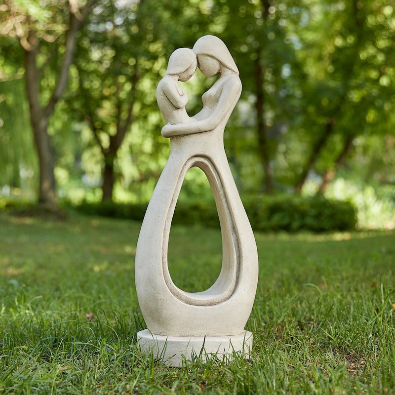 Glitzhome 24.75"H Modern Abstract Sculpture Hugging Mother and Baby Garden Statue