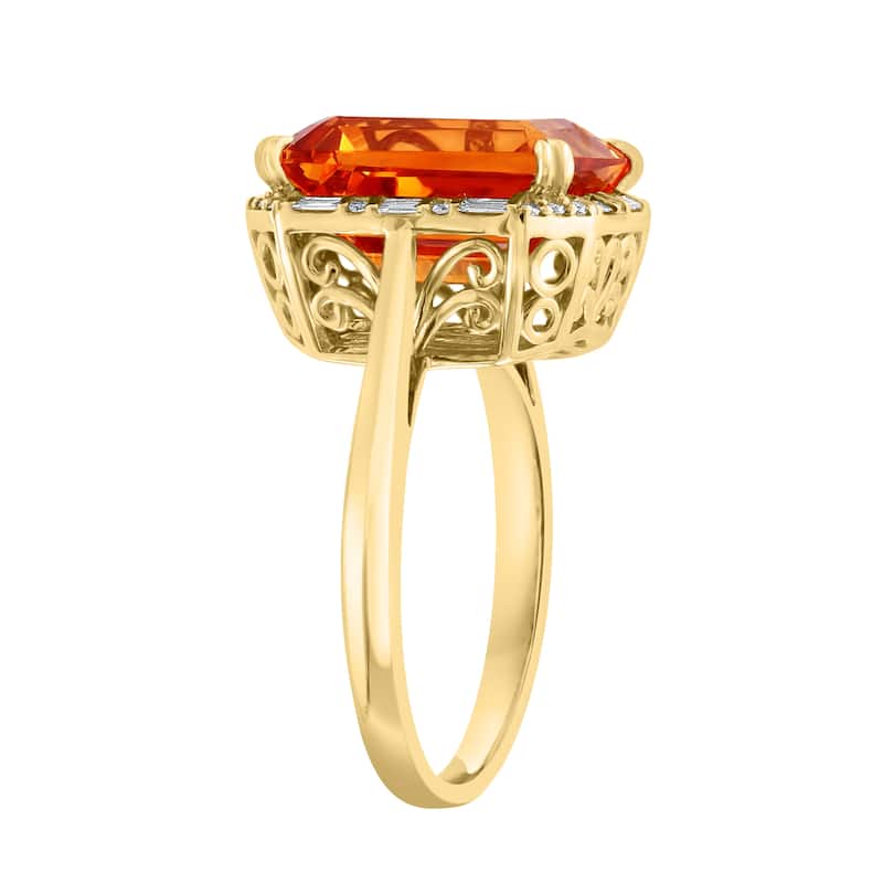 EFFY 14K Gold Diamond, Emerald Cut Citrine Ring