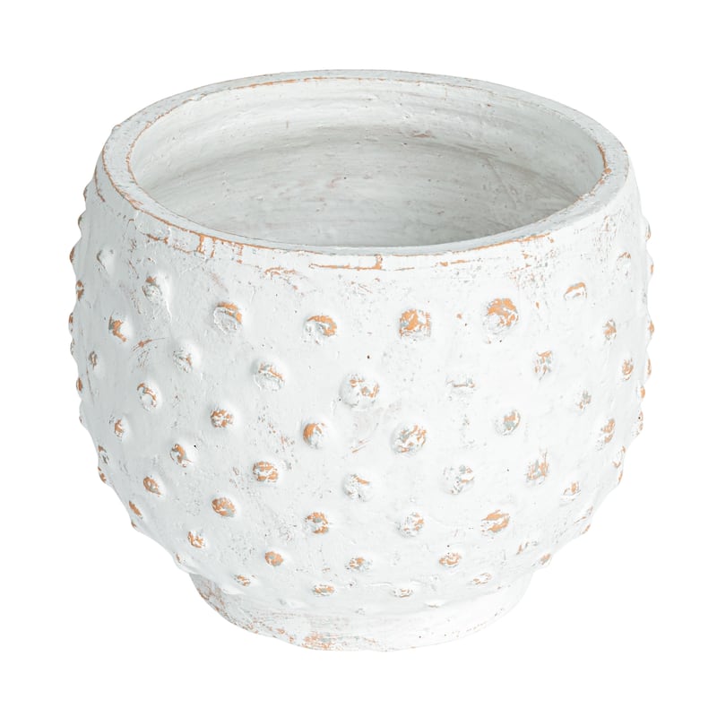 Distressed Hobnail Planter - 7" - White