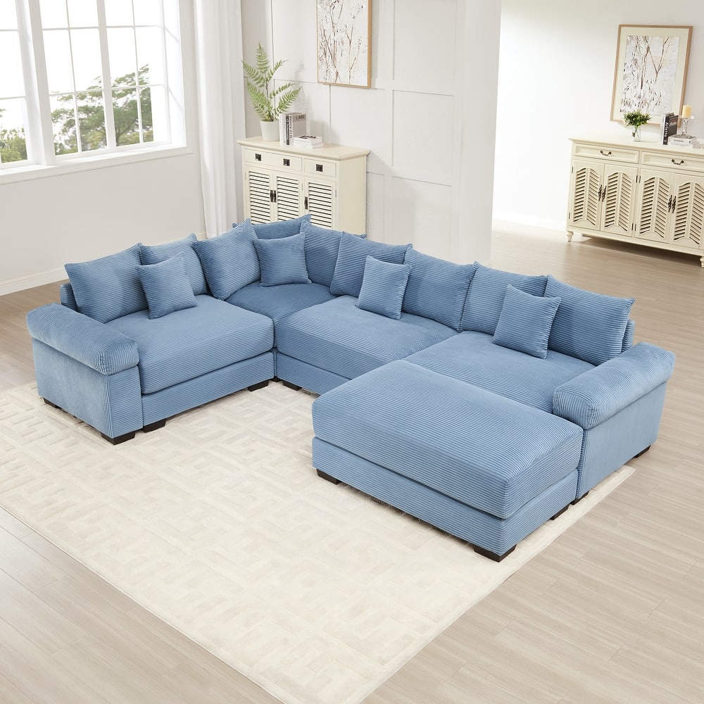 GDFStudio - Corduroy 5-Seater 116.9" Cloud Modular Sectional Couch with Ottoman