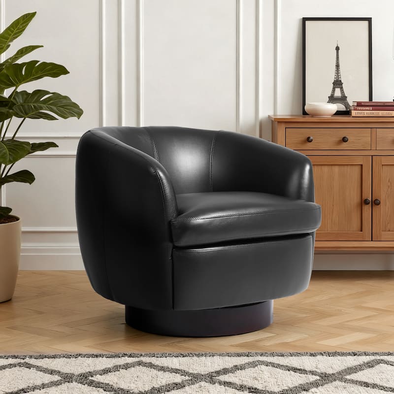 Low Back PU Leather Barrel Chair 360° Swivel Accent Chair for Living Room - Black