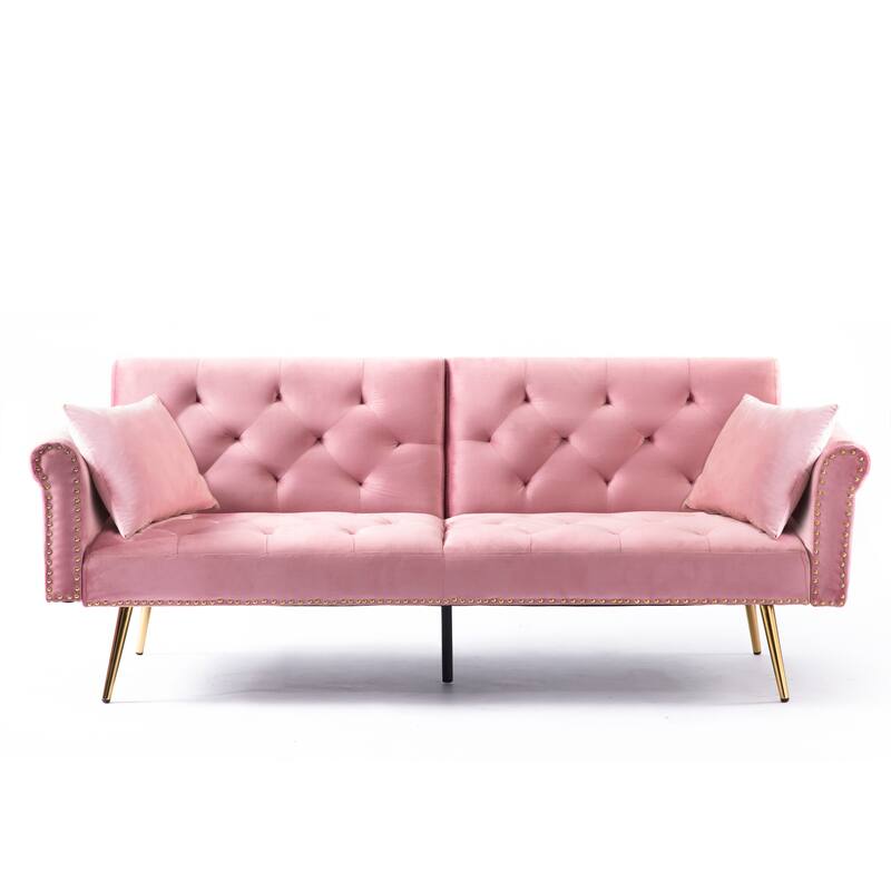 Reclining Futon Loveseat Couch Nailhead Trim Arms Sleeper Sofa with