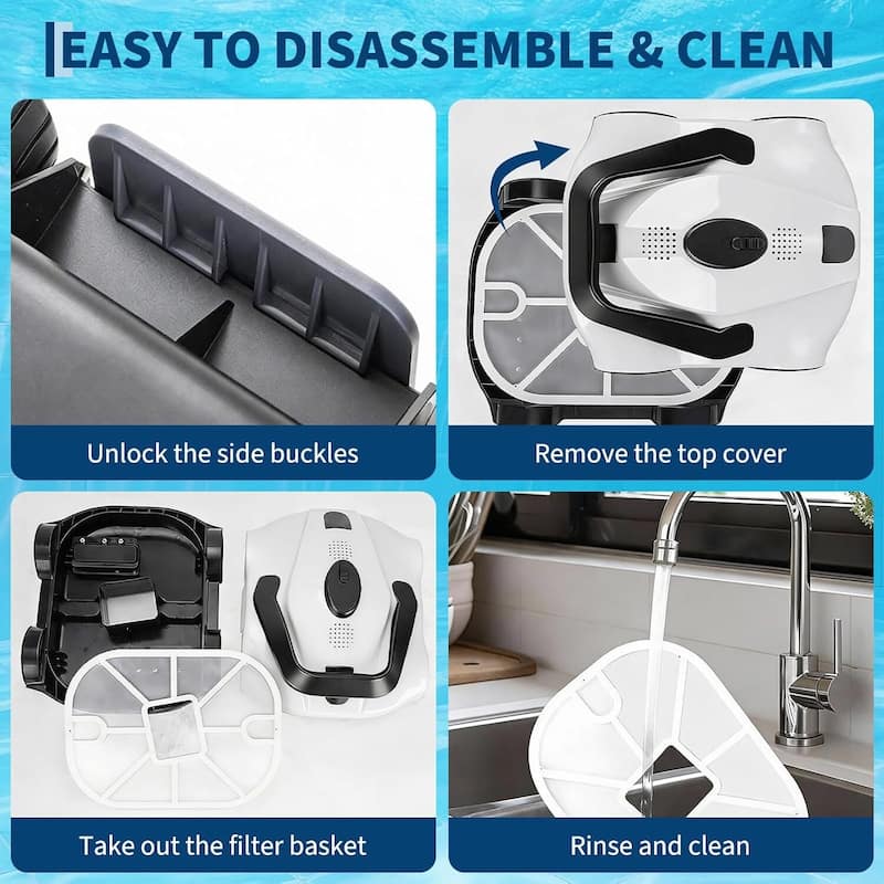 Cordless Pool Cleaner Robotic, Pool Vacuum for Inground Pools Up to 860 Sq.ft, White - N/A