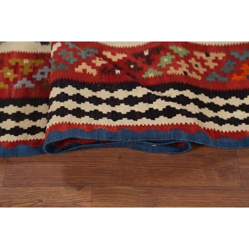 Kilim Qashqai Persian Vintage Rug Hand-Knotted Geometric Wool Carpet - 5'3"x 9'2"