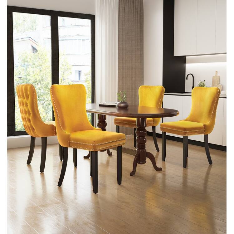 Upholstered Wing Back Dining Chair (Set of 4) - Yellow Velvet