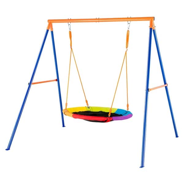 slide 2 of 12, 40 Inch Saucer Swing Seat with A Shaped Metal Frame Stand Ideal Gift for Kids - 81.10"L x 72.05"W x 71.26"H