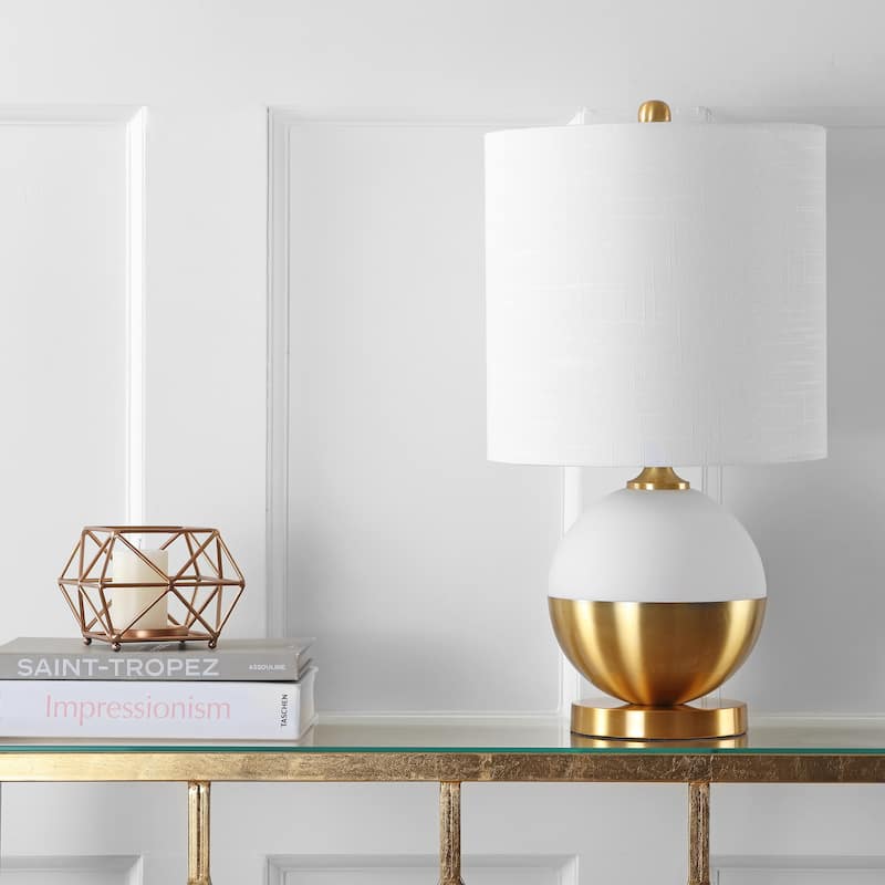 Estelle 23.5" Ceramic/Metal LED Table Lamp, White/Brass by JONATHAN Y