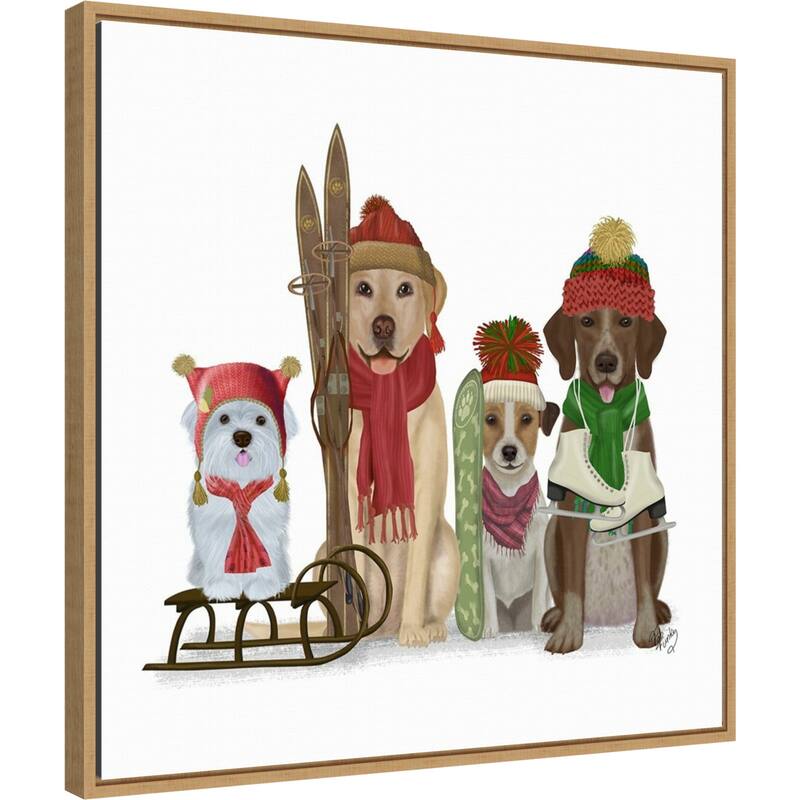 Christmas Dogs Winter Sports Fans by Fab Funky Framed Canvas Wall Art