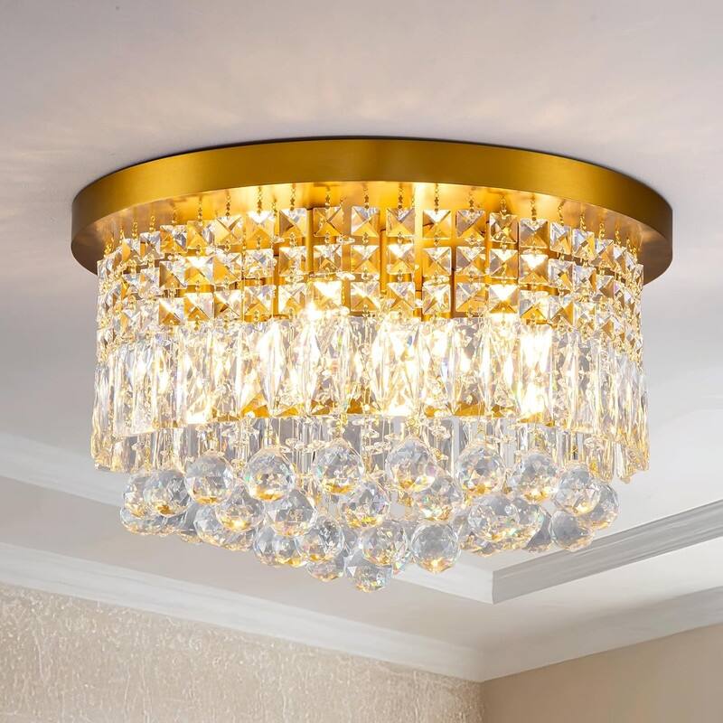 KAYLA 19-Lights High Ceiling Chandelier Modern Gold Crystal Chandeliers Large Foyer Chandelier Fixtures - 560 - Gold