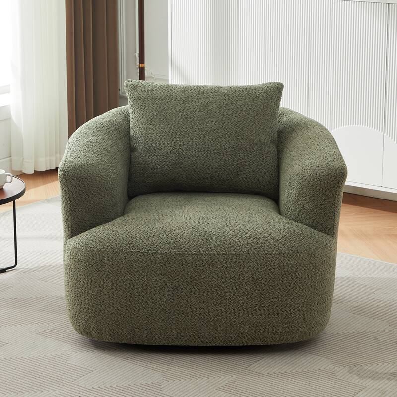 Swivel Chair with Throw Pillow & Spring Seat