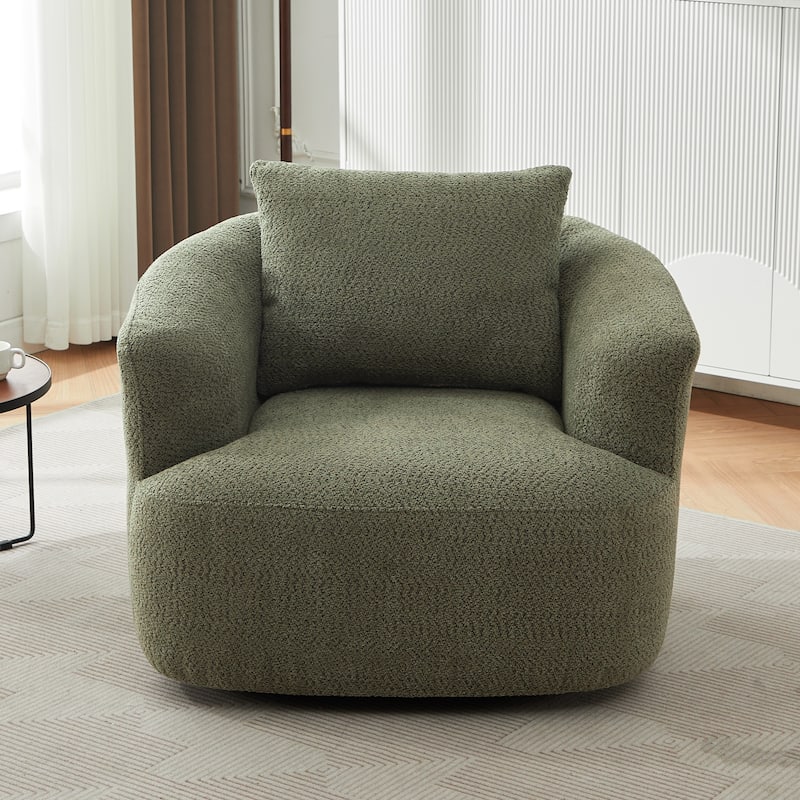 Upholstered Swivel Sofa Chair, Barrel Accent Chair for Office with Throw Pillow, Living Room Sofa Chair with Swivel Base
