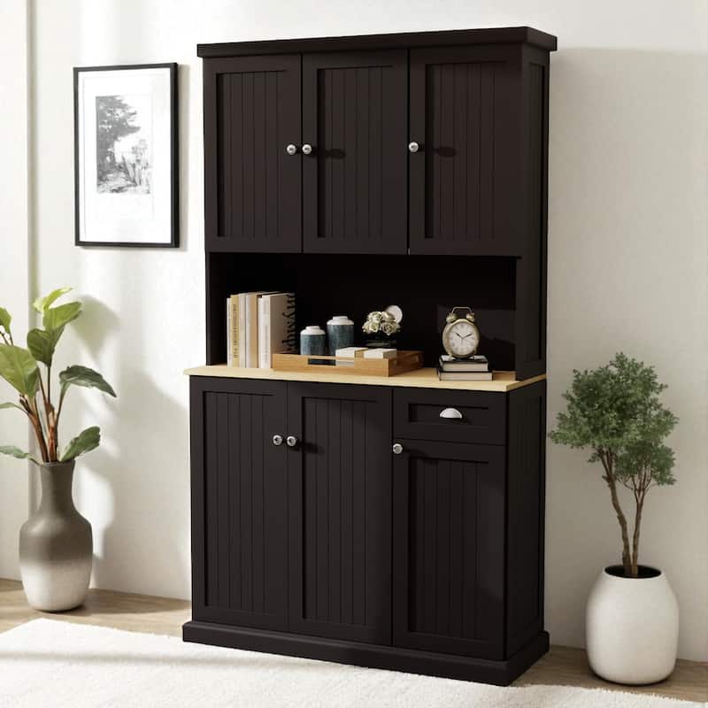 71" Freestanding Kitchen Pantry Storage Cabinet with Microwave Countertop, Hutch Buffet Cabinet with Shelves & Drawer