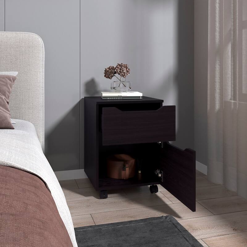 Black Nightstand with Drawer and Sturdy Legs, Compact and Modern Design