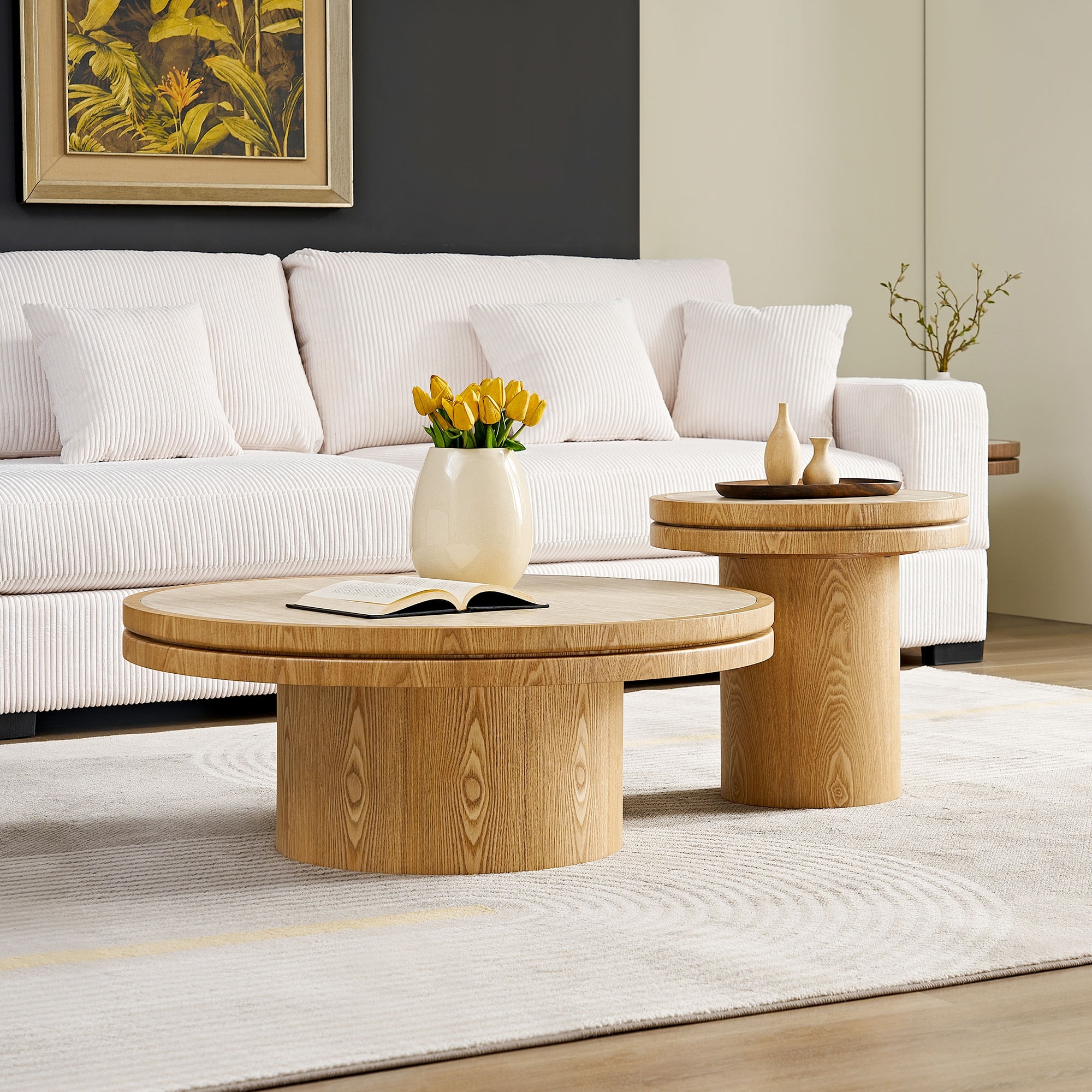 Natural Nesting Table Coffee Table Center Table for Living Room, Rustic Side Table Sofa Table Se t of 2