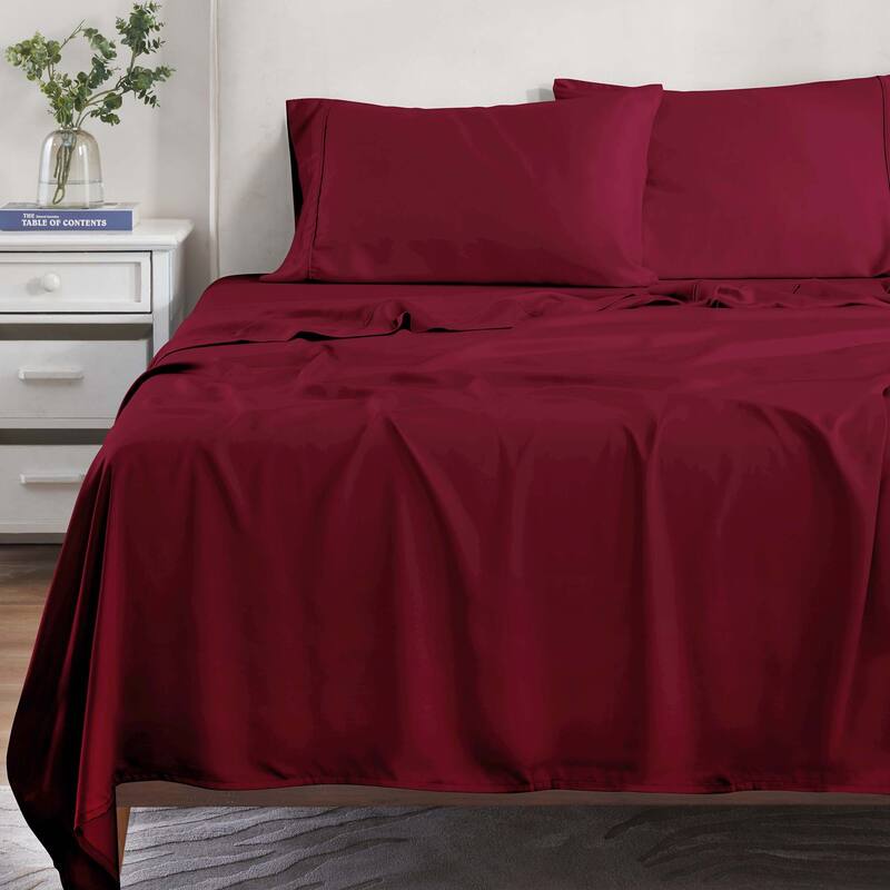 Superior Modal From Beechwood 300 Thread Count Deep Pocket or Extra Deep Pocket Sheet Set - California King - 15" Deep Pocket - Burgundy