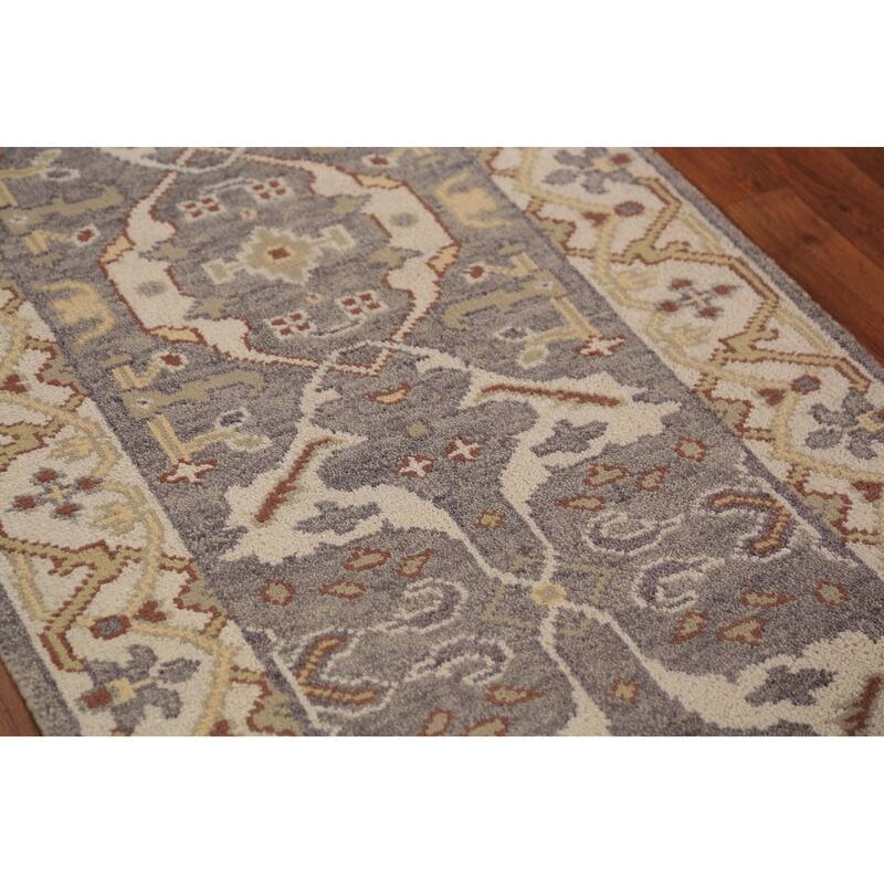 Gray & Ivory Oushak Indian Runner Rug Hand-Knotted Wool Carpet - 2'9"x 9'11"