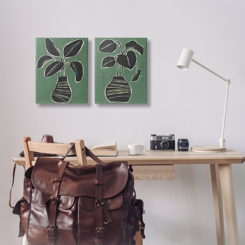 Stupell Green Toned House Plants Canvas Wall Art Design By June Erica Vess (Set of 2)