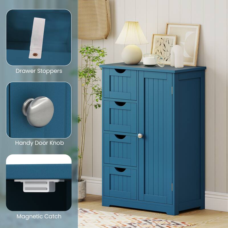 Gymax Wooden 4 Drawer FreeStanding Bathroom Floor Cabinet Storage