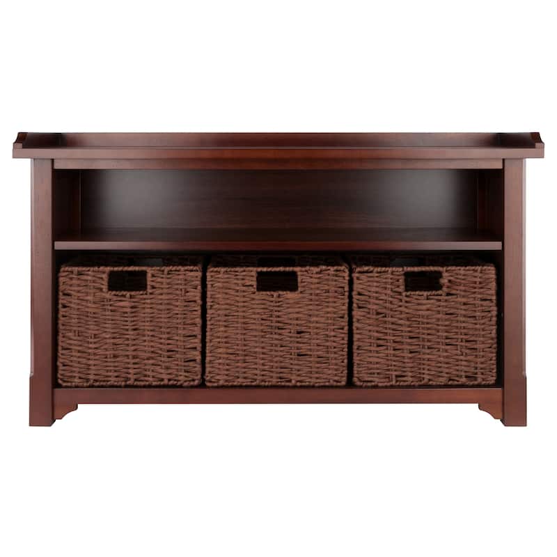Milan 4-Pc Storage Bench with 3 Foldable Woven Baskets, Walnut - 40 x 14.17 x 22.05 inches