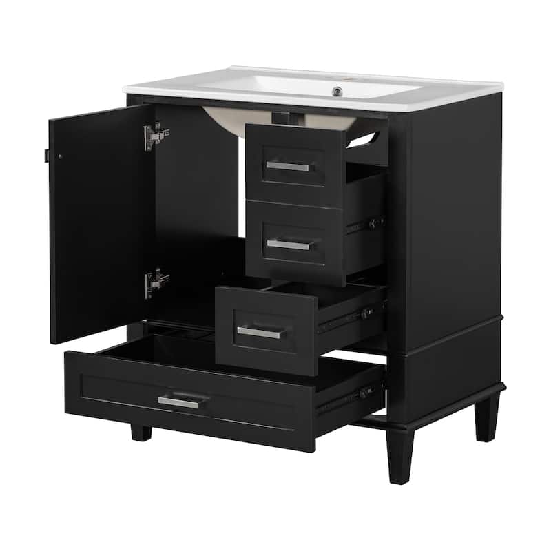 Modern Bathroom Vanity, 30" Freestanding Cabinet with Sink, Bathroom Storage Cabinet with Soft Closing Door and 3 Drawers
