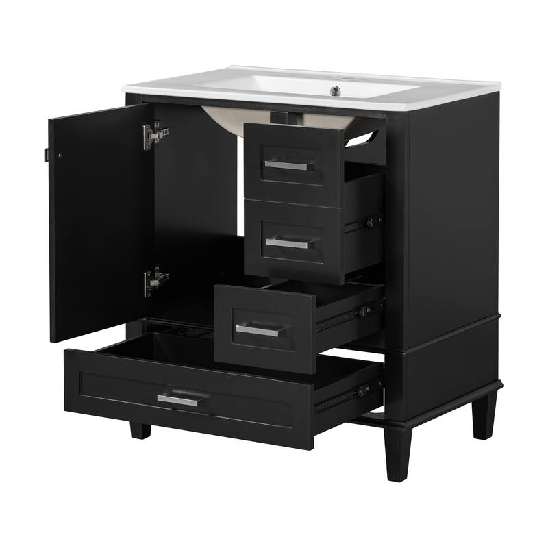 Single Sink Bathroom Vanity Cabinet, Vanity Base & Ceramic Sink Combo Set, 3 Drawers Bathroom Storage Cabinet, 30 Inch