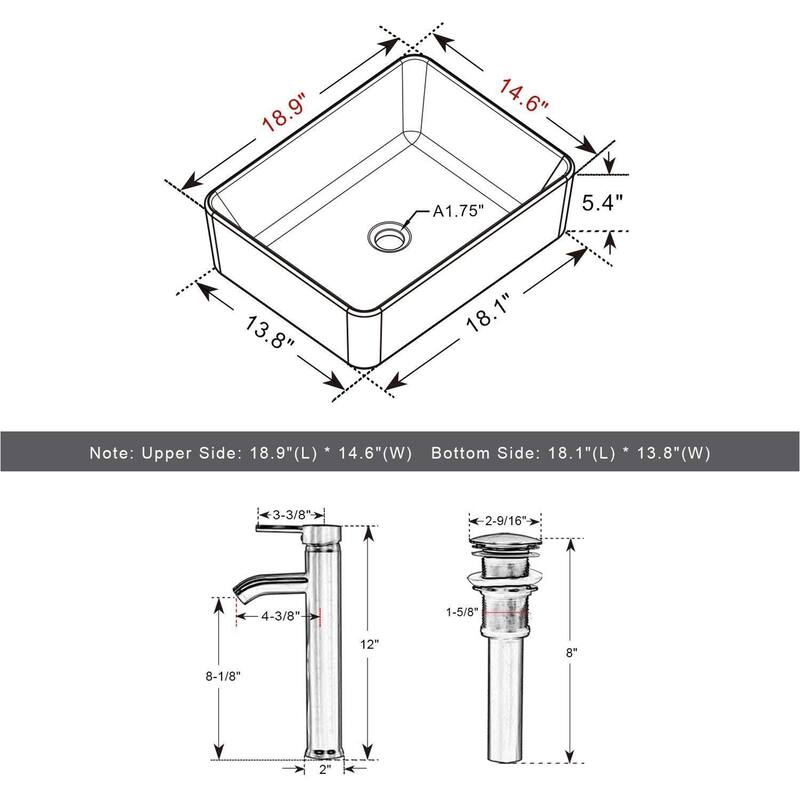 Eclife Modern Bathroom Sink Tempered Glass & Ceramic Artisan Basin for Vanity