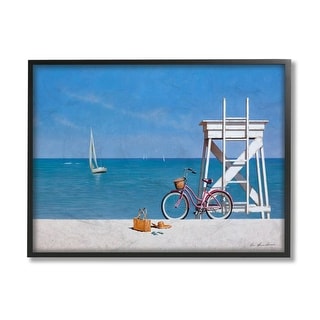 Stupell Pink Bicycle Traditional Beach Lifeguard Stand Framed Wall Art ...