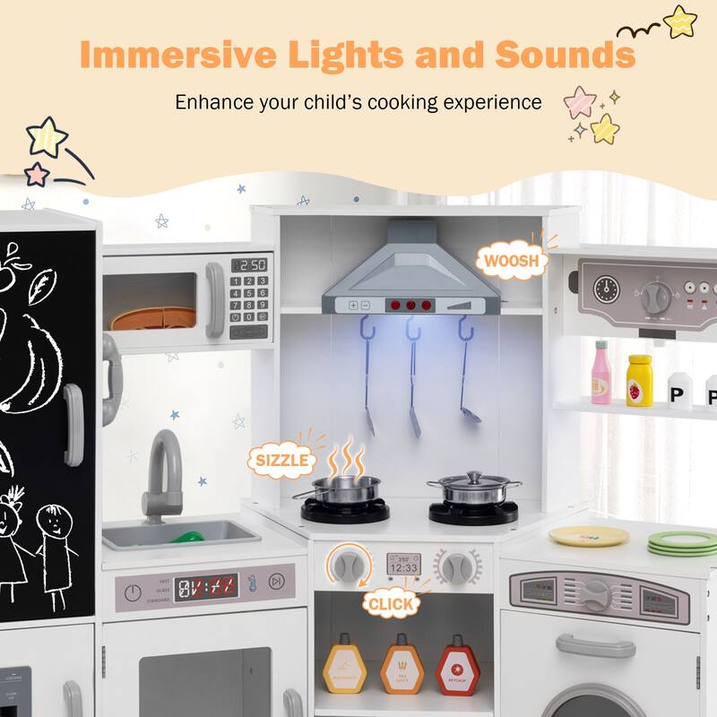 Gymax Corner Kids Play Kitchen Wooden Pretend Toy Kitchen w/ Realistic