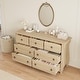 preview thumbnail 24 of 26, Modern Wood Dresser with Golden Ring Handles, Antique White Storage Organizer for Living Room Entryway