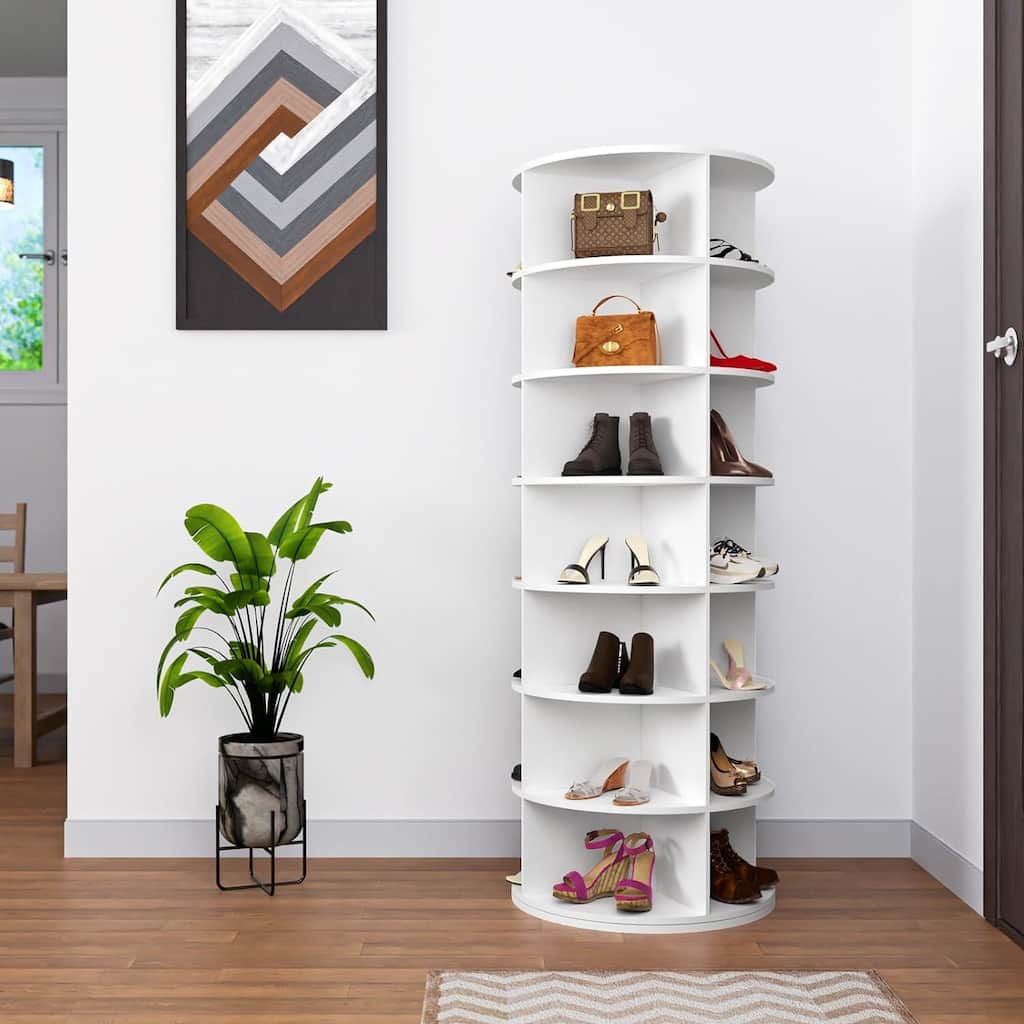 7 Tier Rotating Shoe Rack Tower, Spinning Shoe Display, Vertical Handbag Rotate Shoes Closet Organization
