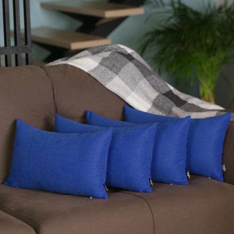 Farmhouse Set of 4 Decorative Throw Pillow Square and Lumbar - 12" x 20" - Sapphire Blue