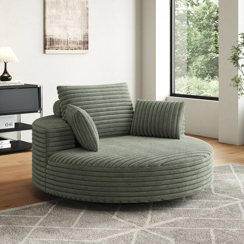 Comfortable Corduroy Foam Swivel Chair for Various Rooms, Enhancing Relaxation - Green