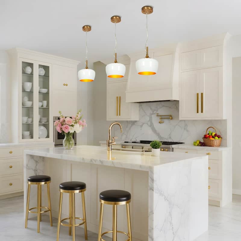 Modern Farmhouse Black Gold 1-Light Pendant Light Dome Island Lights for Dining Room
