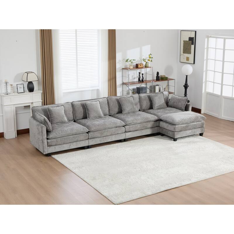Roomfitters Large Upholstered 4-Seater Sofa with Plush Cushions and Pillows, Modern Cloud Couch for Living Room