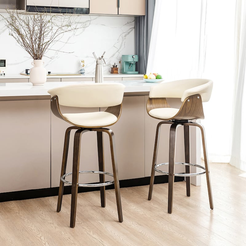 Glitzhome Set of 2 or 4 Modern Counter & Bar Height Wooden Swivel Bar Stools - Set of 2 - Cream PU - Bar Height