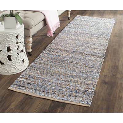 Nordic Haven Runner Rug - 2'3" x 8' - Natural Blue Jute Braided Rug - Coastal Living Room Bedroom - 96 x 27