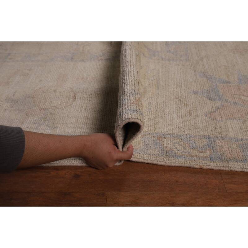 Vegetable Dye Beige Oushak Turkish Rug Handmade Wool Carpet - 9'1"x 12'3"