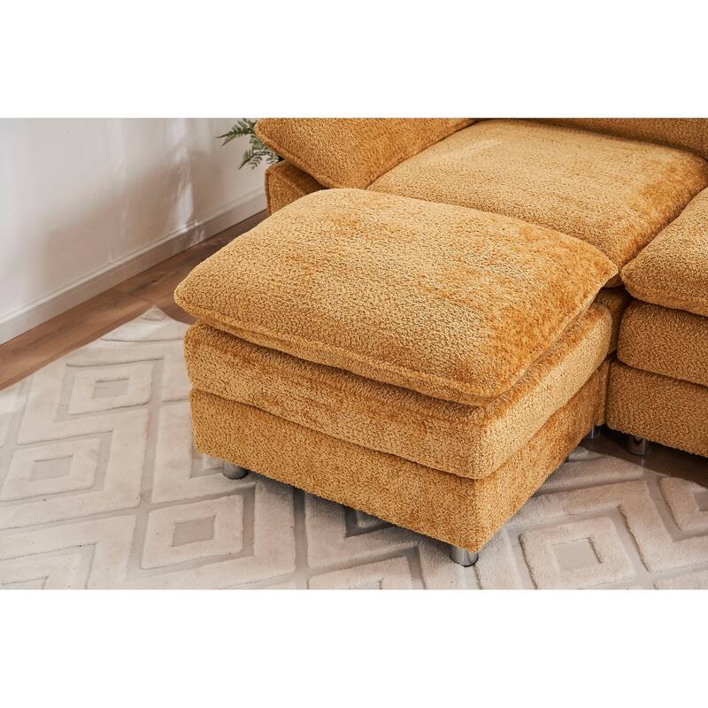 Modern Deep 3-Seat Sofa Couch with Ottoman