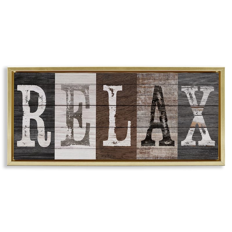 Stupell Rustic Bathroom Relax Letters Framed Floater Canvas Wall Art Design By Susan Arnot - 31 x 14 - Gold
