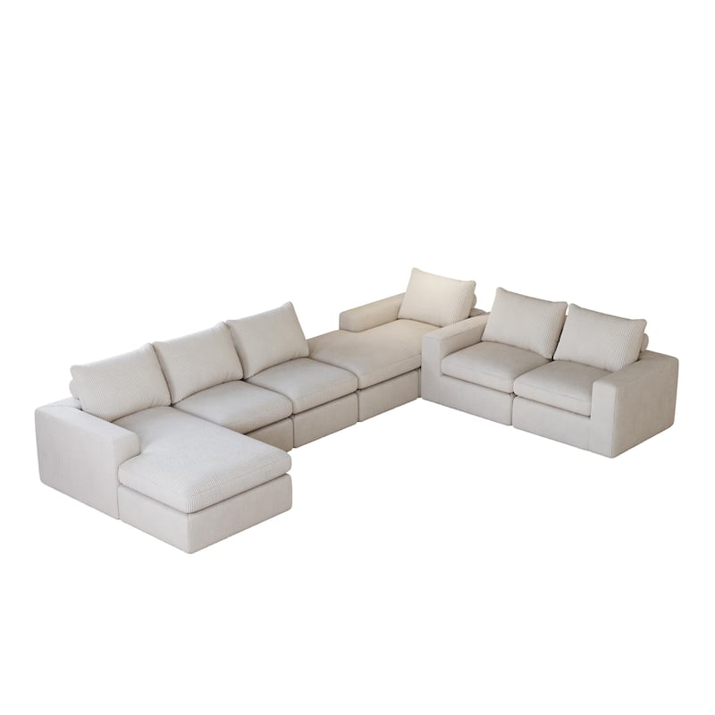99" Corduroy L-Shaped Sectional Sofa with Chaise Lounge, 3 Pillows and No Assembly Required