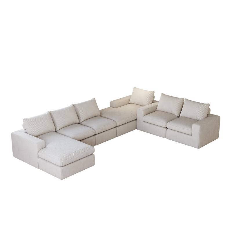 L-shaped Sectional Sofa Set of 2 Corduroy Upholstered Cloud Modular Couch with Chaise Free Combination Sectional Sofa Set