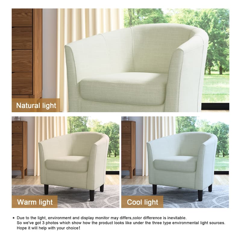 Upholstered Modern Barrel Accent Chair with Wood Legs