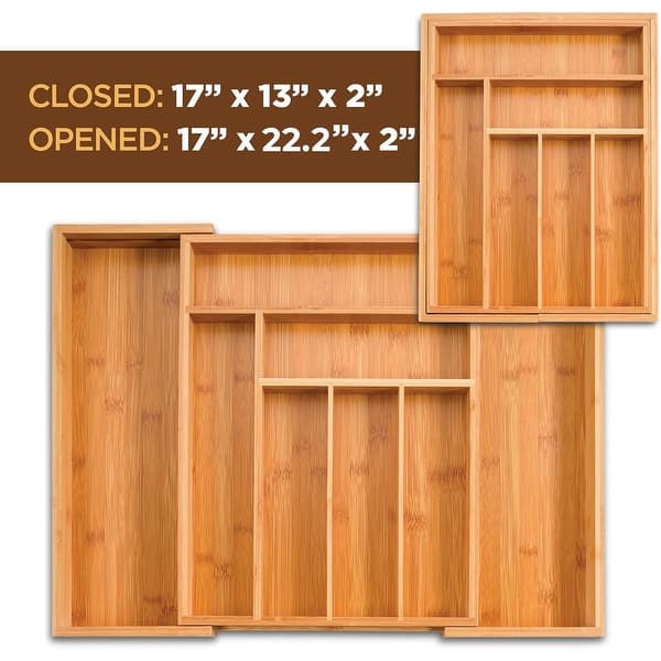 Expandable Silverware Organizer - Bamboo Kitchen Drawer Organizer, Utensil Holder - Drawer Organization and Storage