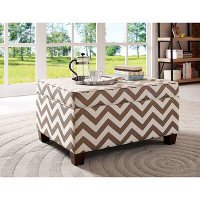Chevron Pattern Upholstered Storage Ottoman