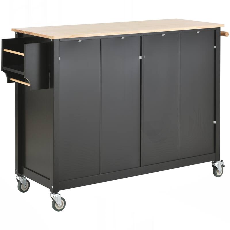 Kitchen Island Cart with Solid Wood Top and Locking Wheels